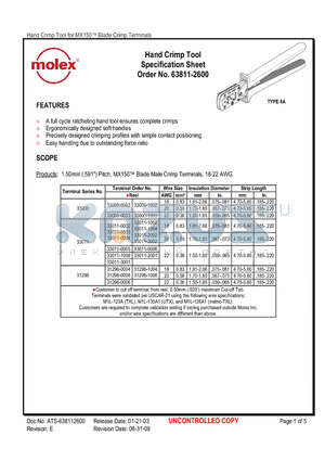 63600-0520 datasheet - Hand Crimp Tool Specification Sheet