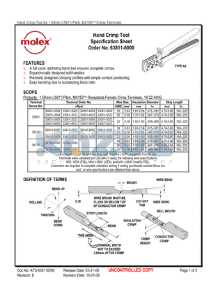 63600-0520 datasheet - Hand Crimp Tool Specification Sheet