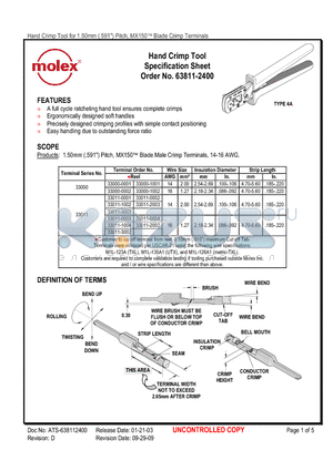 63600-0525 datasheet - Hand Crimp Tool Specification Sheet