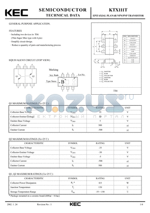 KTX111T datasheet - EPITAXIAL PLANAR NPN/PNP TRANSISTOR