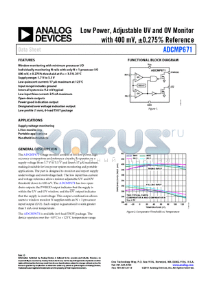 ADCMP671 datasheet - Low Power, Adjustable UV and OV Monitor