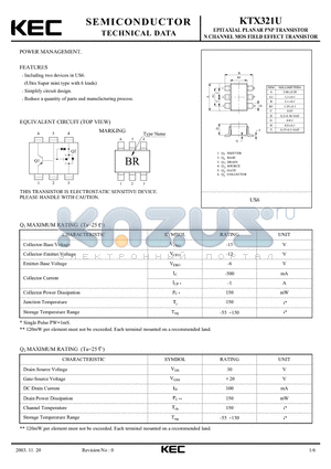 KTX321U datasheet - EPITAXIAL PLANAR PNP TRANSISTOR N CHANNEL MOS FIELD EFFECT TRANSISTOR