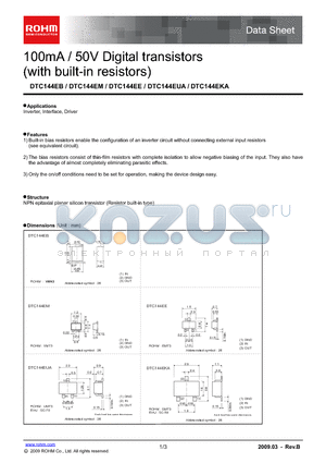 DTC144EKA datasheet - 100mA / 50V Digital transistors (with built-in resistors)