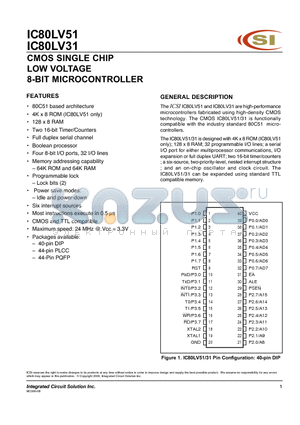 IC80LV51-24PL datasheet - CMOS SINGLE CHIP LOW VOLTAGE 8-BIT MICROCONTROLLER
