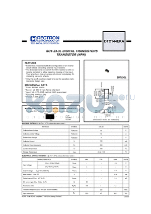 DTC144EKA datasheet - SOT-23-3L DIGITAL TRANSISTORS TRANSISTOR (NPN)