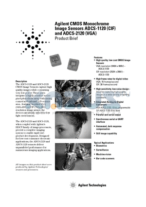 ADCS-1120 datasheet - Agilent CMOS Monochrome Image Sensors