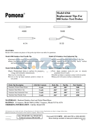 6364 datasheet - Replacement Tips For 080 Series Test Probes