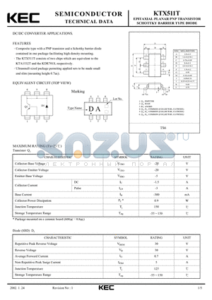 KTX511T datasheet - EPITAXIAL PLANAR PNP TRANSISTOR SCHOTTKY BARRIER TYPE DIODE