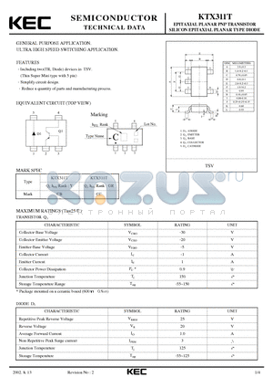 KTX311T datasheet - EPITAXIAL PLANAR PNP TRANSISTOR SILICON EPITAXIAL PLANAR TYPE DIODE