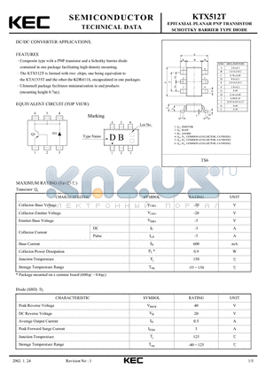 KTX512T datasheet - EPITAXIAL PLANAR PNP TRANSISTOR SCHOTTKY BARRIER TYPE DIODE