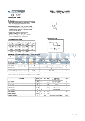 DTC144ESA datasheet - NPN Small Signal Transistor Small Signal Diode