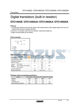 DTC144GKA datasheet - Digital transistors (built-in resistor)
