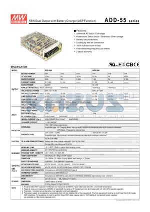 ADD-55_10 datasheet - 55W Dual Output with Battery Charger(USP Function)