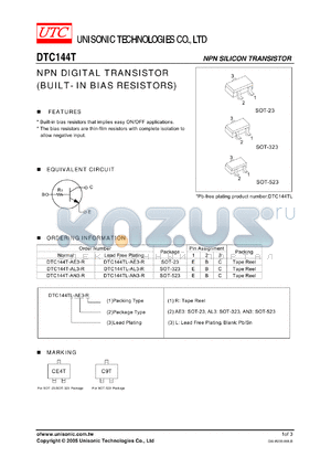 DTC144T-AE3-R datasheet - NPN DIGITAL TRANSISTOR (BUILT- IN BIAS RESISTORS)