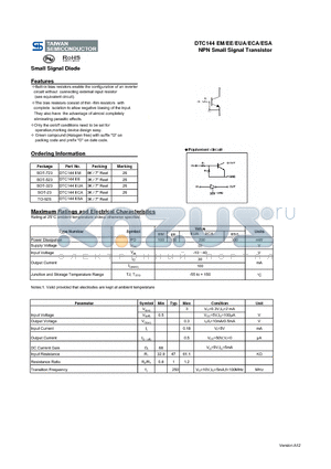 DTC144EM datasheet - NPN Small Signal Transistor Small Signal Diode