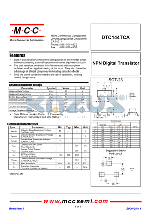 DTC144TCA_09 datasheet - NPN Digital Transistor