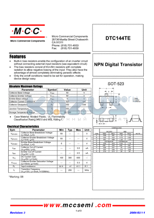 DTC144TE_09 datasheet - NPN Digital Transistor