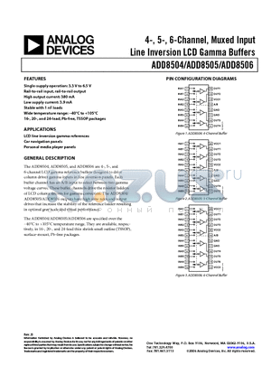 ADD8505WRUZ-REEL7 datasheet - 4-, 5-, 6-Channel, Muxed Input Line Inversion LCD Gamma Buffers