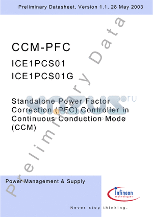 ICE1PCS01 datasheet - Standalone Power Factor Correction (PFC) Controller in Continuous Conduction Mode (CCM)