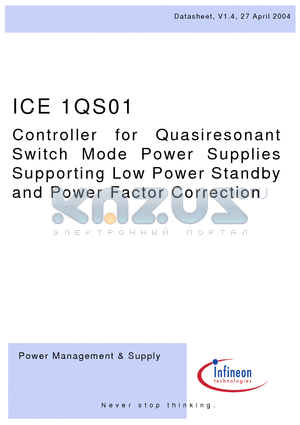 ICE1QS01 datasheet - Controller for Switch Mode Power Supplies Supporting Low Power Standby and Power Factor Correction (PFC)
