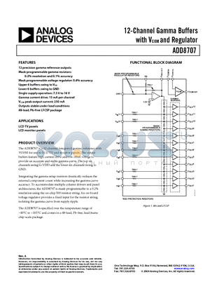 ADD8707 datasheet - 12-Channel Gamma Buffers with VCOM and Regulator