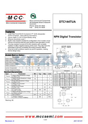 DTC144TUA_11 datasheet - NPN Digital Transistor