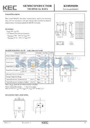 KU054N03D datasheet - N-Ch Trench MOSFET