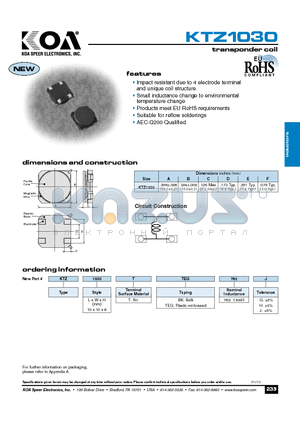 KTZ1030TTEG762G datasheet - transponder coil
