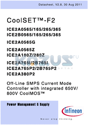 ICE2A0565Z datasheet - Off-Line SMPS Current Mode Controller with integrated 650V/800V CoolMOS