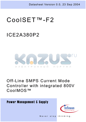 ICE2A380P2 datasheet - Off-Line SMPS Current Mode Controller with integrated 800V CoolMOS