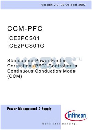 ICE2PCS01 datasheet - Standalone Power Factor Correction (PFC) Controller in Continuous Conduction Mode (CCM)