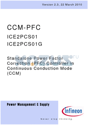 ICE2PCS01_11 datasheet - Standalone Power Factor Correction (PFC) Controller in Continuous Conduction Mode(CCM)