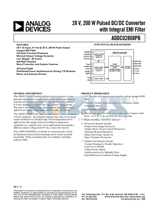 ADDC02808PB datasheet - 28 V, 200 W Pulsed DC/DC Converter with Integral EMI Filter