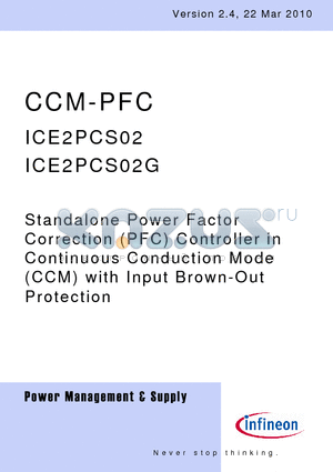 ICE2PCS02_11 datasheet - Standalone Power Factor Correction (PFC) Controller in Continuous Conduction Mode (CCM) with Input Brown-Out Protection