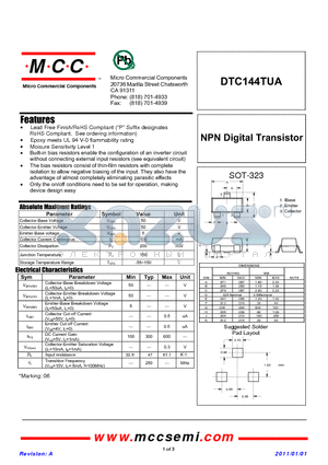 DTC144TUA datasheet - NPN Digital Transistor
