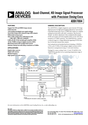 ADDI7004 datasheet - Quad-Channel, HD Image Signal Processor with Precision Timing Core