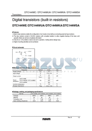 DTC144WUA datasheet - Digital transistors (built-in resistors)