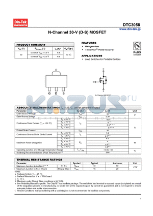 DTC3058_13 datasheet - N-Channel 30-V (D-S) MOSFET Halogen-free