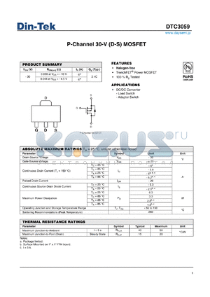 DTC3059 datasheet - P-Channel 30-V (D-S) MOSFET