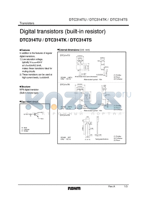 DTC314TS datasheet - Digital transistors (built-in resistor)