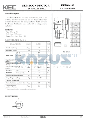 KU310N10P datasheet - N-ch Trench MOS FET