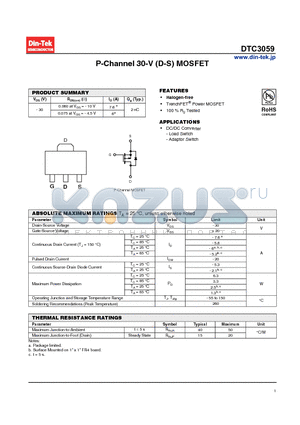 DTC3059_13 datasheet - P-Channel 30-V (D-S) MOSFET Halogen-free