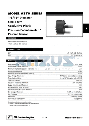 6371R20KT5L.50XX datasheet - 1-5/16 Diameter Single Turn Conductive Plastic Precision Potentiometer / Position Sensor