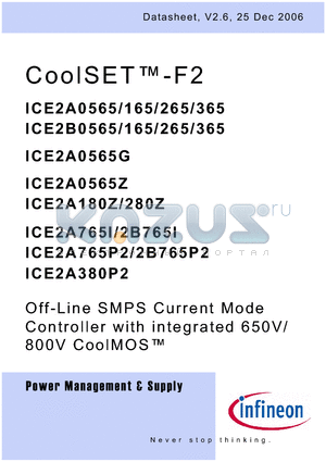 ICE2A765I datasheet - Off-Line SMPS Current Mode Controller with integrated 650V/ 800V CoolMOS