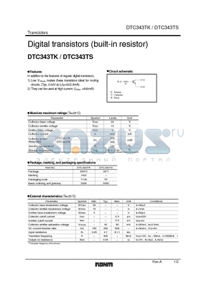 DTC343TK datasheet - Digital transistors (built-in resistor)