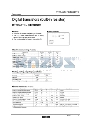 DTC343TS datasheet - Digital transistors (built-in resistor)
