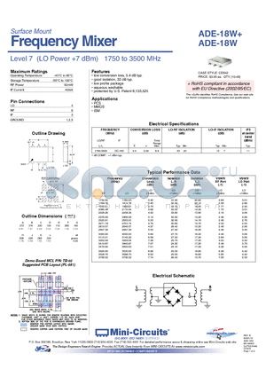 ADE-18W datasheet - Level 7 (LO Power 7 dBm) 1750 to 3500 MHz Frequency Mixer
