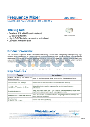 ADE-92LH+ datasheet - Frequency Mixer