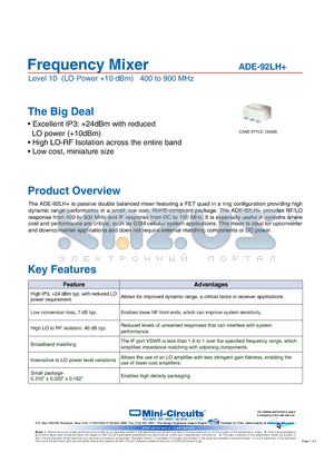 ADE-92MH+ datasheet - Frequency Mixer