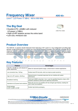 ADE-92 datasheet - Frequency Mixer